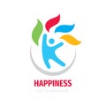 Happiness vector logo design. Positive human with leaves. Health care symbol.