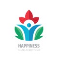 Happiness wellness healthcare logo design. Positive nature sign. Human character icon. People leaves flower symbol. Nature