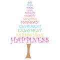 Happiness word tree joy love Royalty Free Stock Photo