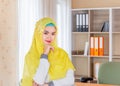 Happiness young business arab middle eastern muslim woman in office