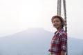 Happpy yoing girl at beautiful view point at Phu Pa Po Loei Thailand Royalty Free Stock Photo