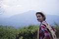 Happpy yoing girl at beautiful view point at Phu Pa Po Loei Thailand Royalty Free Stock Photo