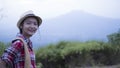 Happpy yoing girl at beautiful view point at Phu Pa Po Loei Thailand Royalty Free Stock Photo