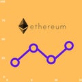 Ethereum (crypto currency) trending graph line with icon and blue line