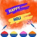 Happy Holi wish banner with colour element and water gun.