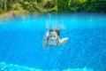 Happy active underwater child swims in pool Royalty Free Stock Photo