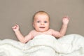Happy adorable baby girl lying on a blanket. Royalty Free Stock Photo