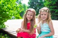 Happy adorable little girls enjoying warm summer Royalty Free Stock Photo