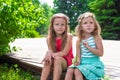 Happy adorable little girls enjoying warm summer Royalty Free Stock Photo