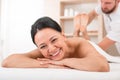 Happy adult female having rest in beauty salon Royalty Free Stock Photo