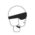 Happy adult skier wearing ski helmet monochrome flat linear character head