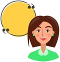 Happy adult smiling woman and big blank speech bubble, thinking chat box, empty discussion message Royalty Free Stock Photo