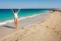 Happy adult woman enjoing about holiday spent on the sea beach