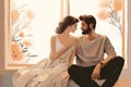 Happy affectionate couple spending time together illustration. Generate Ai