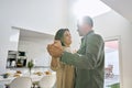 Happy affectionate romantic middle aged mature couple dancing at home Royalty Free Stock Photo