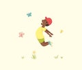 Happy African American Boy Jumped for Joy in the Air Royalty Free Stock Photo