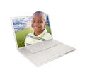 Happy African American Boy in Laptop Royalty Free Stock Photo
