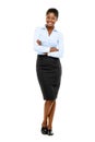 Happy African American businesswoman full length portrait on white Royalty Free Stock Photo