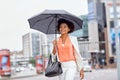 Happy african american businesswoman with umbrella Royalty Free Stock Photo