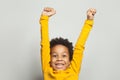 Happy African American child boy having fun on white background Royalty Free Stock Photo