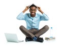 Happy african american college student with laptop, books and bo Royalty Free Stock Photo