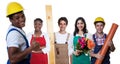 Happy african american construction worker with group of other workers Royalty Free Stock Photo