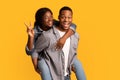 Happy African American Couple Having Fun Together, Black Guy Piggybacking His Girlfriend Royalty Free Stock Photo