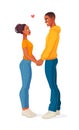 Happy African American couple in love holding hands. Isolated vector illustration.