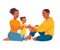 Happy African American family. Cartoon vector illustration. Royalty Free Stock Photo