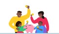 Happy african american family with coins saving money piggy bank finance budget planning vector Royalty Free Stock Photo