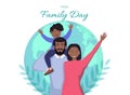 Happy African American family of three members: parents,their son. Lovely cartoon characters.Vector illustration Royalty Free Stock Photo