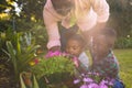 Happy african american father and daughter spending time together outside and planting Royalty Free Stock Photo