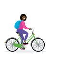 Happy african american female bicyclist with backpack Royalty Free Stock Photo