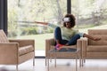 Black woman using VR headset glasses of virtual reality Royalty Free Stock Photo