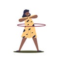 Happy african american girl spinning hula hoop on waist. Funny kid enjoy sport recreation activity Royalty Free Stock Photo