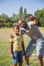 Happy African American man and boy taking selfie Royalty Free Stock Photo