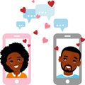 Happy african american peoples in love with telephone computer in love chat.