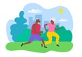 Happy african american senior couple running in the park healthy lifestyle vector Royalty Free Stock Photo