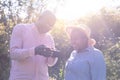 Happy african american senior couple taking selfie outdoors Royalty Free Stock Photo