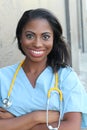 Happy African American trusted Doctor Woman isolated on gray background Royalty Free Stock Photo