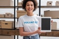 happy african american volunteer smiling at Royalty Free Stock Photo