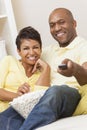 Happy African American Woman Couple Remote Control Royalty Free Stock Photo