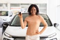 Happy African American Woman Holding Keys Of Her New Car After Buying Royalty Free Stock Photo