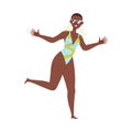 Happy African American Woman in Swimsuit Running on Beach Enjoying Summer Vacation and Seaside Rest Vector Illustration Royalty Free Stock Photo