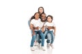 African american woman embracing kids and husband on white background Royalty Free Stock Photo