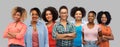 Happy african american women over grey background