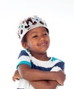 Happy african child with silvered crown Royalty Free Stock Photo