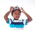 Happy african child with silvered crown Royalty Free Stock Photo