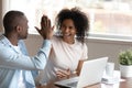 Happy african couple celebration victory feels overjoyed Royalty Free Stock Photo