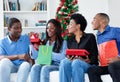 Happy african african family celebrating christmas with gifts and presents Royalty Free Stock Photo